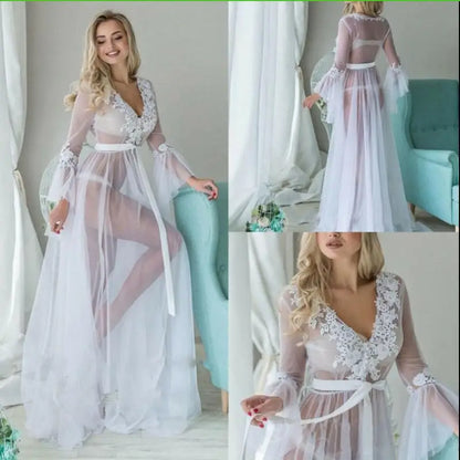 Women's V-Neck Sheer Mesh Beach Cover-Up Maxi Dress