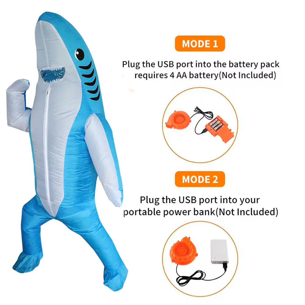 Standing Shark Inflatable Costume - Blow Up Party Outfit for Halloween