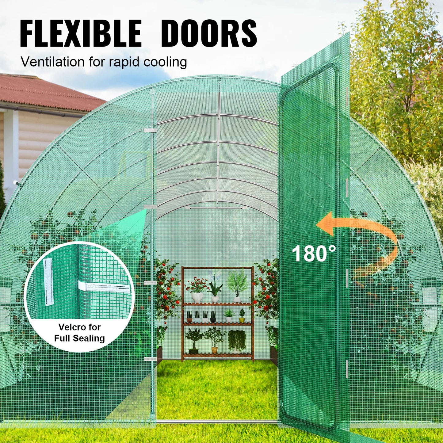 SucceBuy Walk-in Tunnel Greenhouse with Galvanized Steel Frame & Swing Door