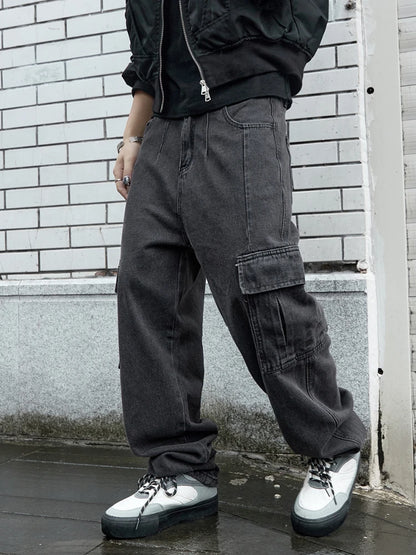Oversized Baggy Wide-Leg Denim Cargo Pants
