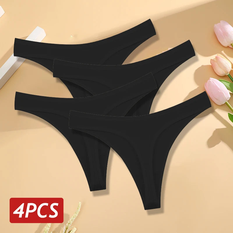 4PCS Cotton Seamless Low Rise Thongs