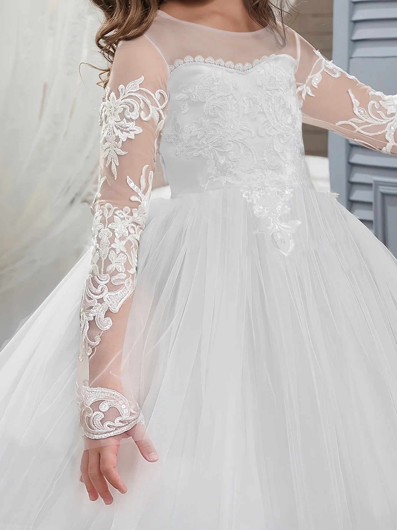Girls' Lace  Wide Bottom Dress