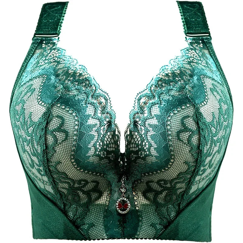 Plus Size Push Up Lace Bra - Full Coverage Underwire Lingerie with Wide Side Wings