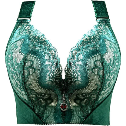 Plus Size Push Up Lace Bra - Full Coverage Underwire Lingerie with Wide Side Wings