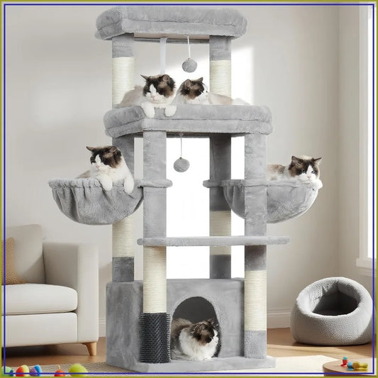 51" Extra-Large Multi-Level Cat Tree Tower with Self-Grooming Brush & Hammocks