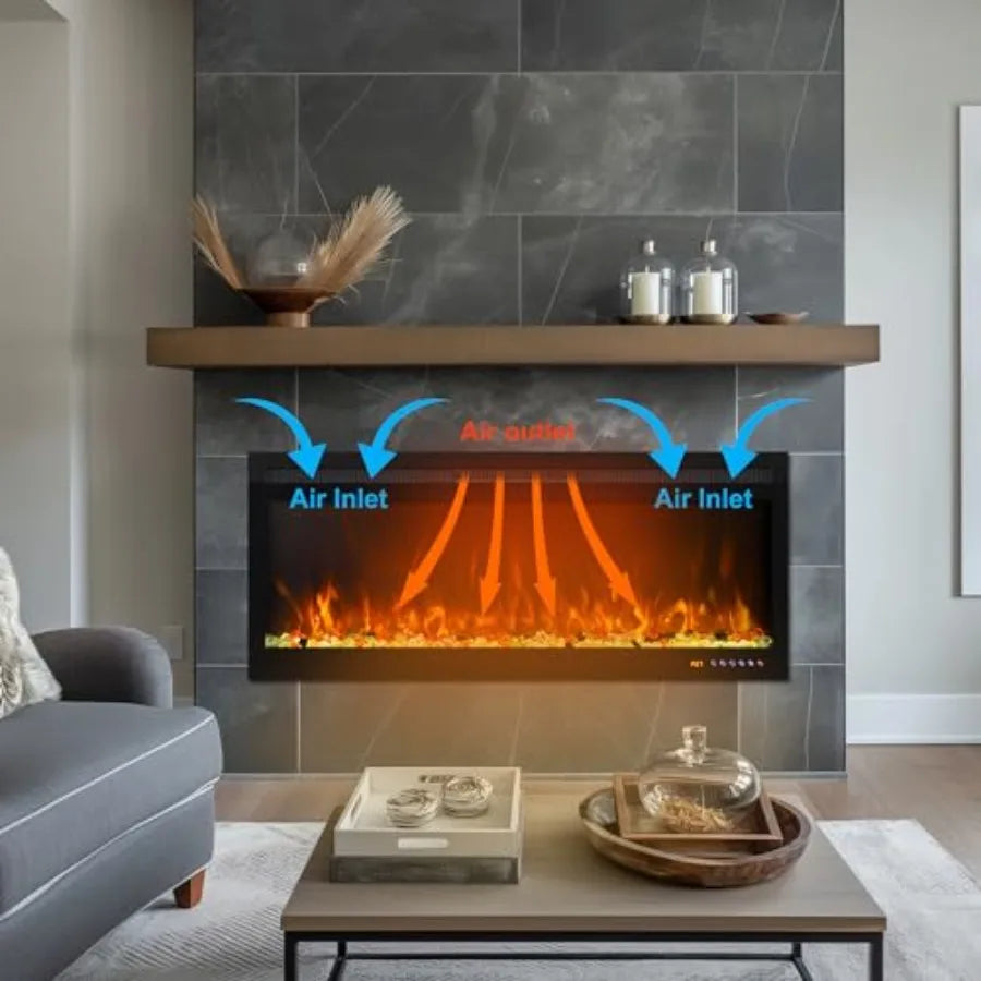 Wi-Fi Enabled Wall Mounted and Recessed Electric Fireplace with Remote and Touch Screen