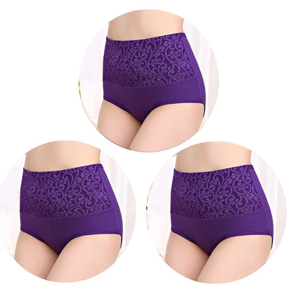 3Pcs Cotton High Waist Abdominal Briefs