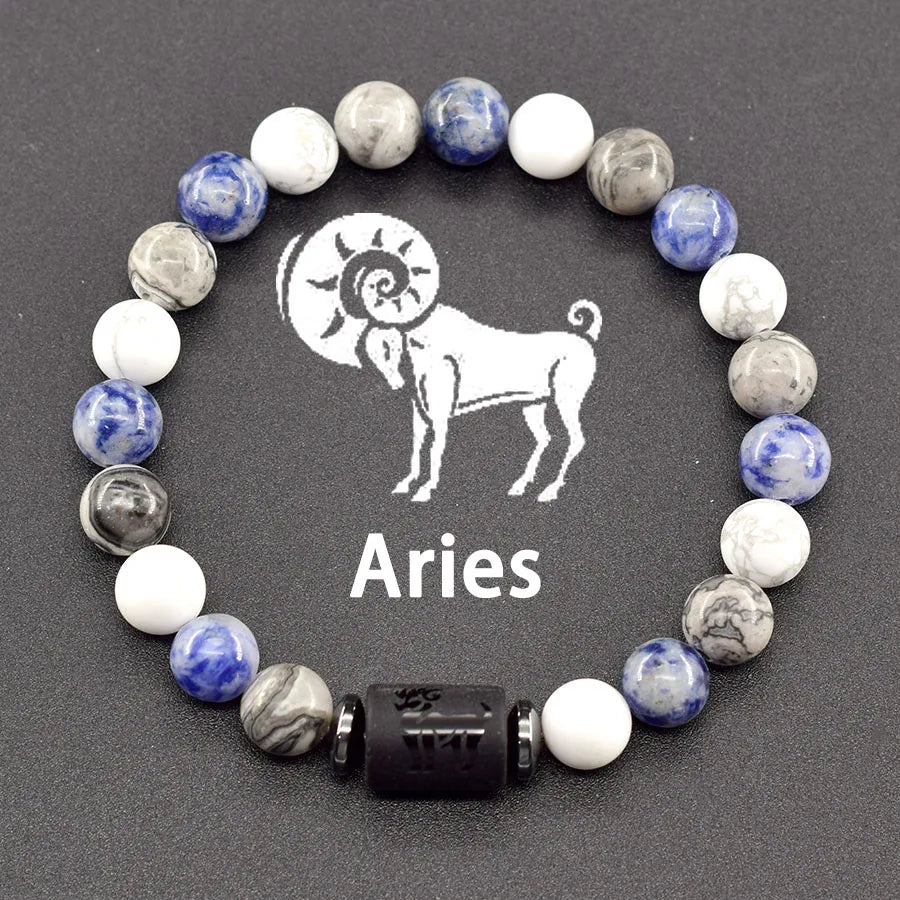 12 Zodiac Sign Natural Bead Bracelet for Men & Women
