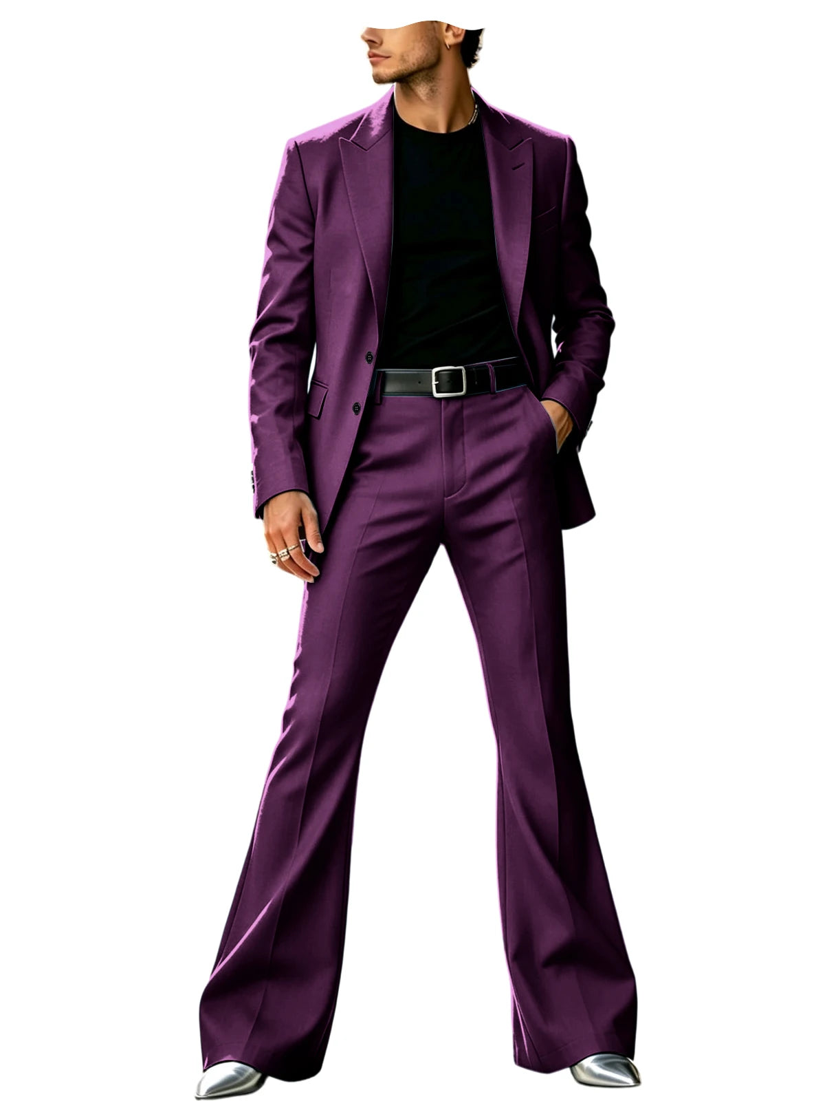 Men's Slim Fit Notched Lapel Blazer & Flared Pants 2-Piece Formal Suit Set