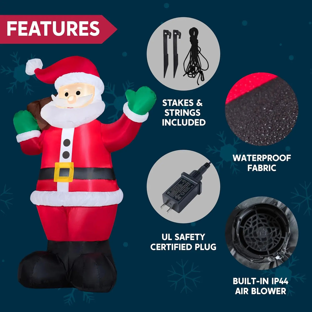 6 FT Christmas Inflatable Santa with Gift Bag - Outdoor LED Lawn Decoration