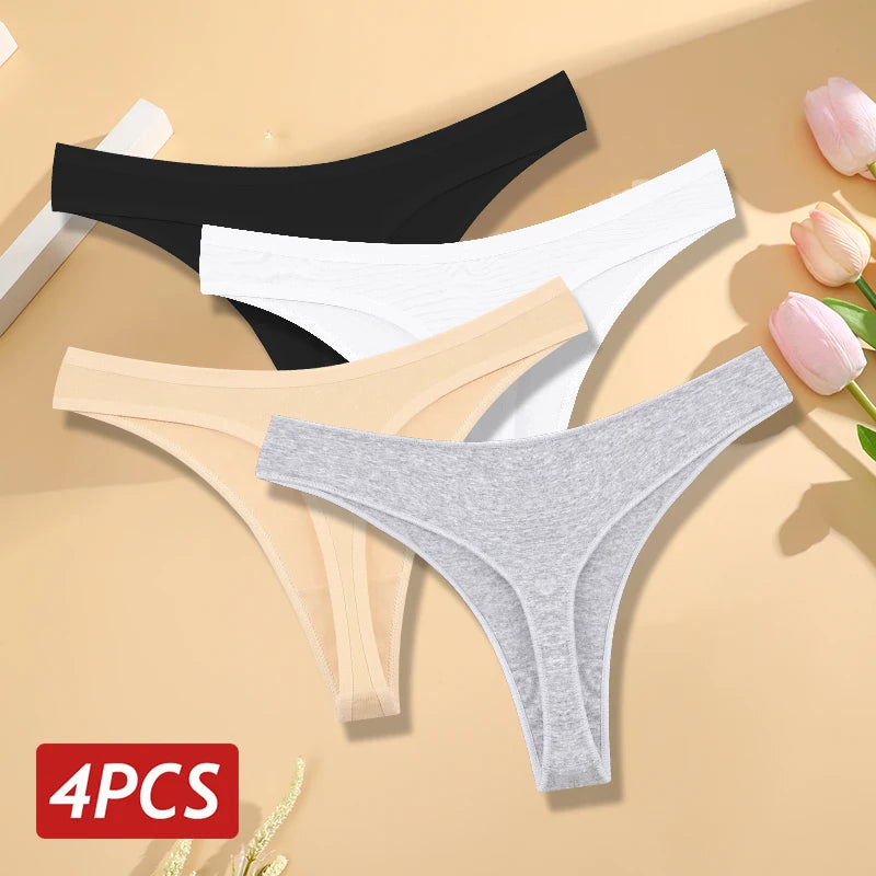 4PCS Cotton Seamless Low Rise Thongs
