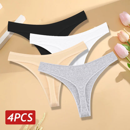 4PCS Cotton Seamless Low Rise Thongs
