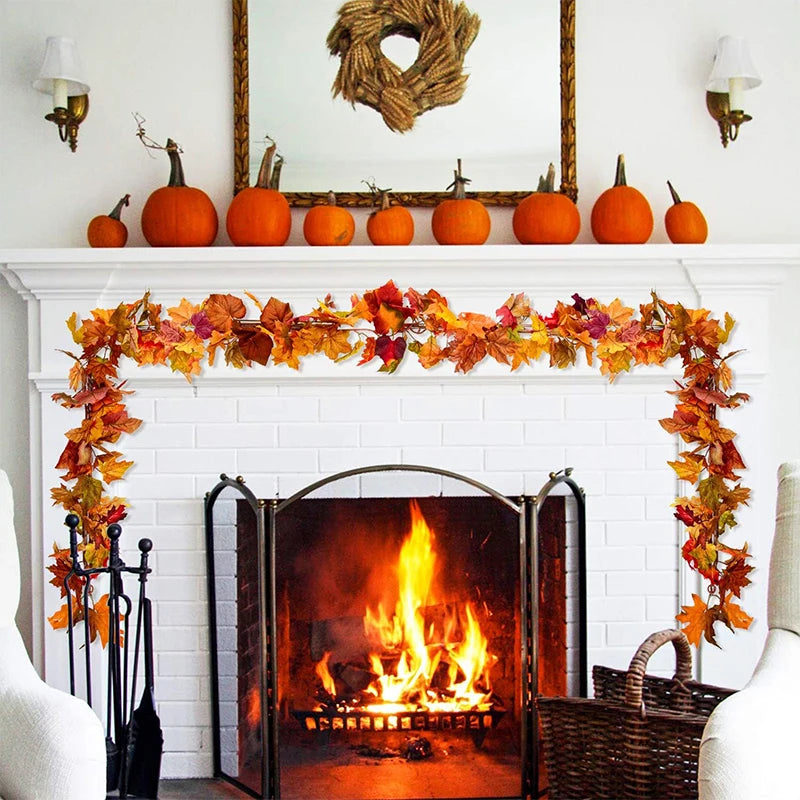 Artificial Fall Leaf Wreath & Hanging Garland (100cm)