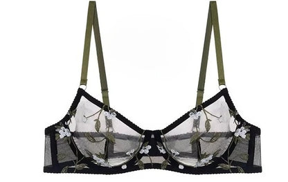 Women's Embroidered Mesh Sheer Bra & Thong Lingerie Set