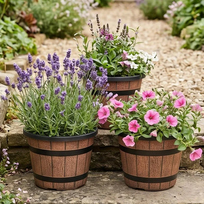 Retro Imitation Wood Plastic Barrel Planter for Garden & Bonsai