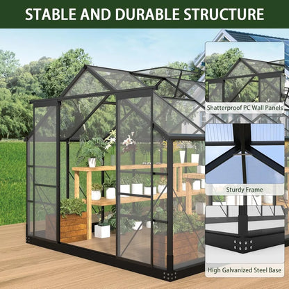 8x16Ft Polycarbonate Greenhouses with 4 Adjustable Roof Vents