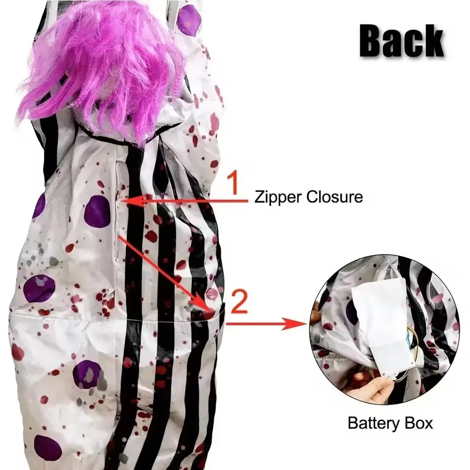 Animated Hanging Halloween Clown with Glowing Eyes & Sound Effects