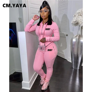 Body Letter Piece Zipper Fly Hoodie and Pants Set