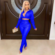 Faux Leather long Sleeve Crop Top and Pants Two Piece Set