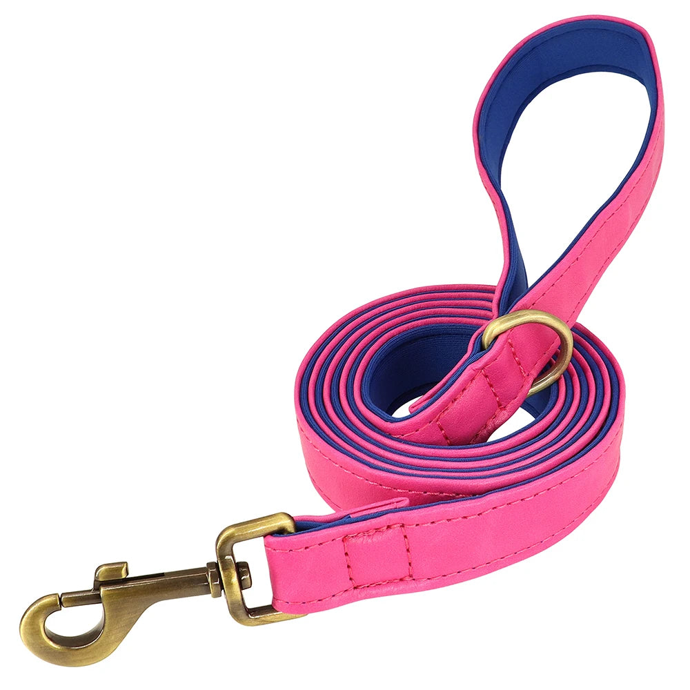 Leather Dog Collar Leash Set Soft Padded
