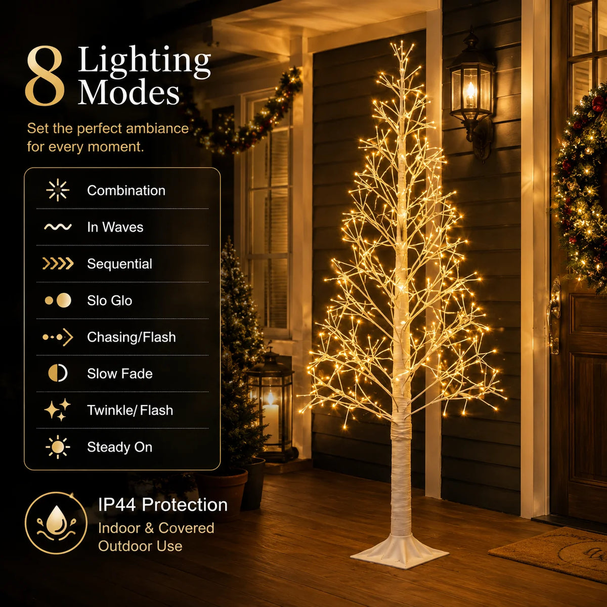 Pre-Lit LED Christmas Branch Tree – USB Powered Holiday Decor with 8 Lighting Modes (4FT-6FT)