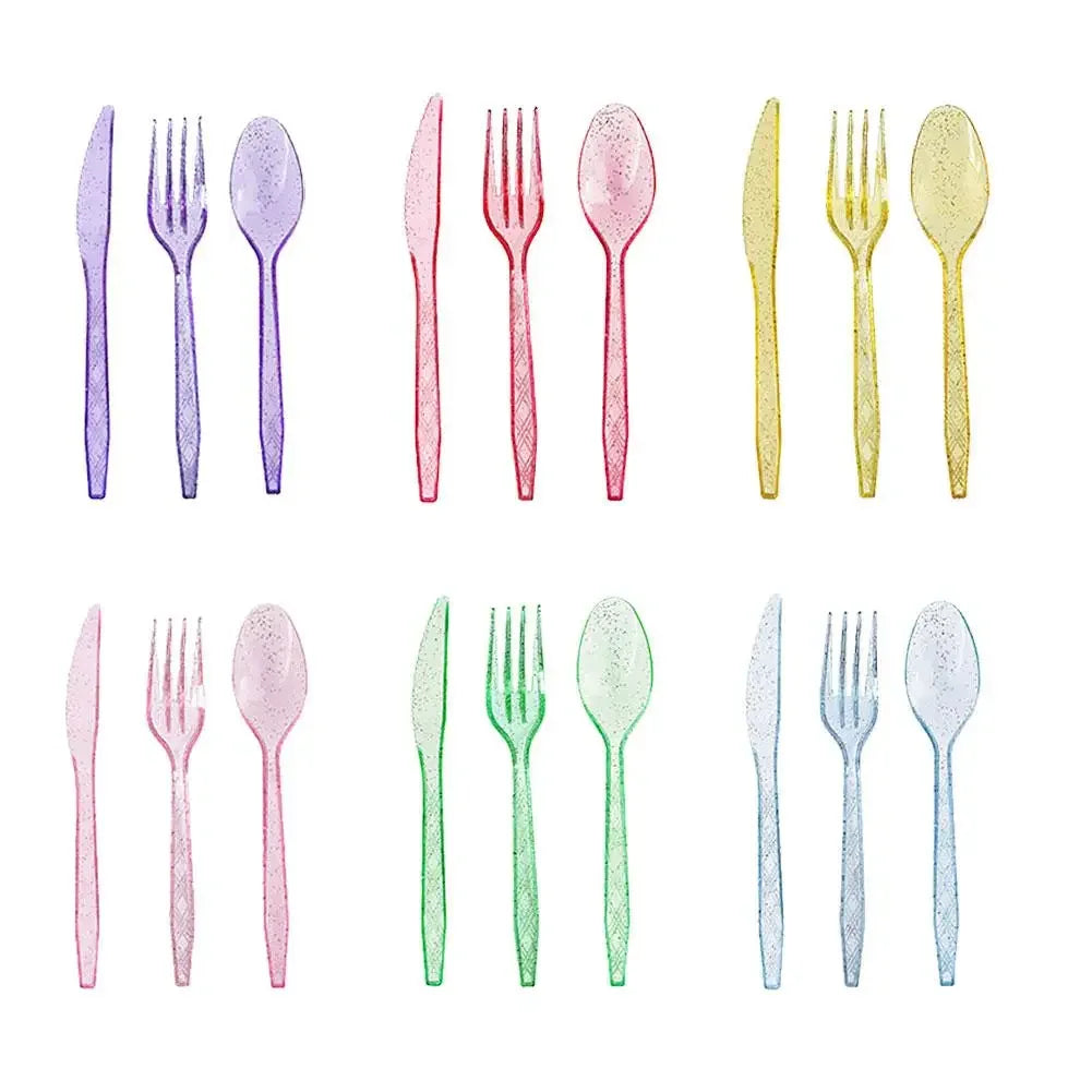 48-Piece Pastel Plastic Cutlery Set - Reusable Spoons, Forks & Knives