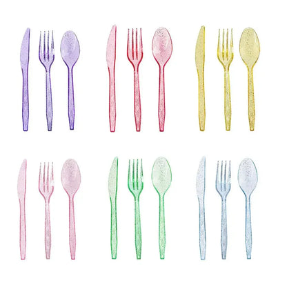 48-Piece Pastel Plastic Cutlery Set - Reusable Spoons, Forks & Knives
