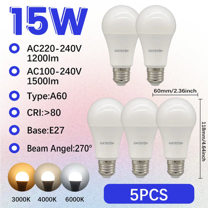High-Efficiency Energy Saving LED Light Bulb – E27/B22 Base (15W / 3000K–6000K)