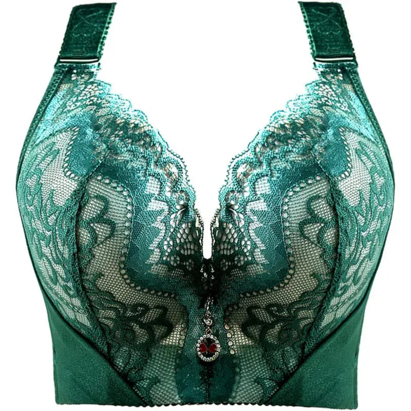 Plus Size Push Up Lace Bra - Full Coverage Underwire Lingerie with Wide Side Wings