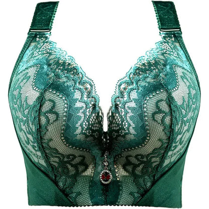 Plus Size Push Up Lace Bra - Full Coverage Underwire Lingerie with Wide Side Wings