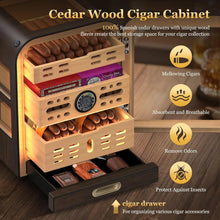 120 Cigar Capacity Cedar Wood Cigar Cabinet with LED Lighting System, Digital Thermometer and 2 Humidifiers