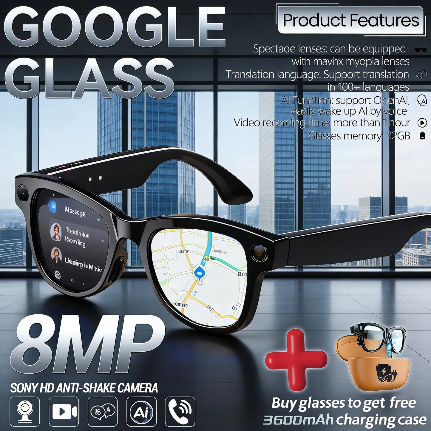 Smart AI Glasses with 8MP Camera & Real-Time Translation