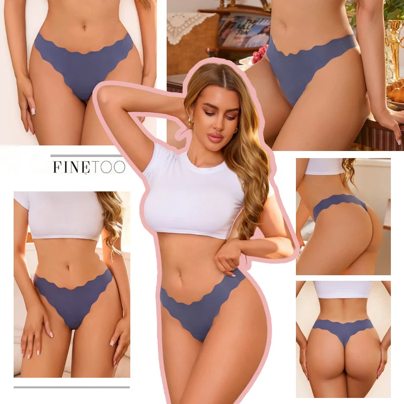 4Pcs Low-Waist Wave Edge Thongs