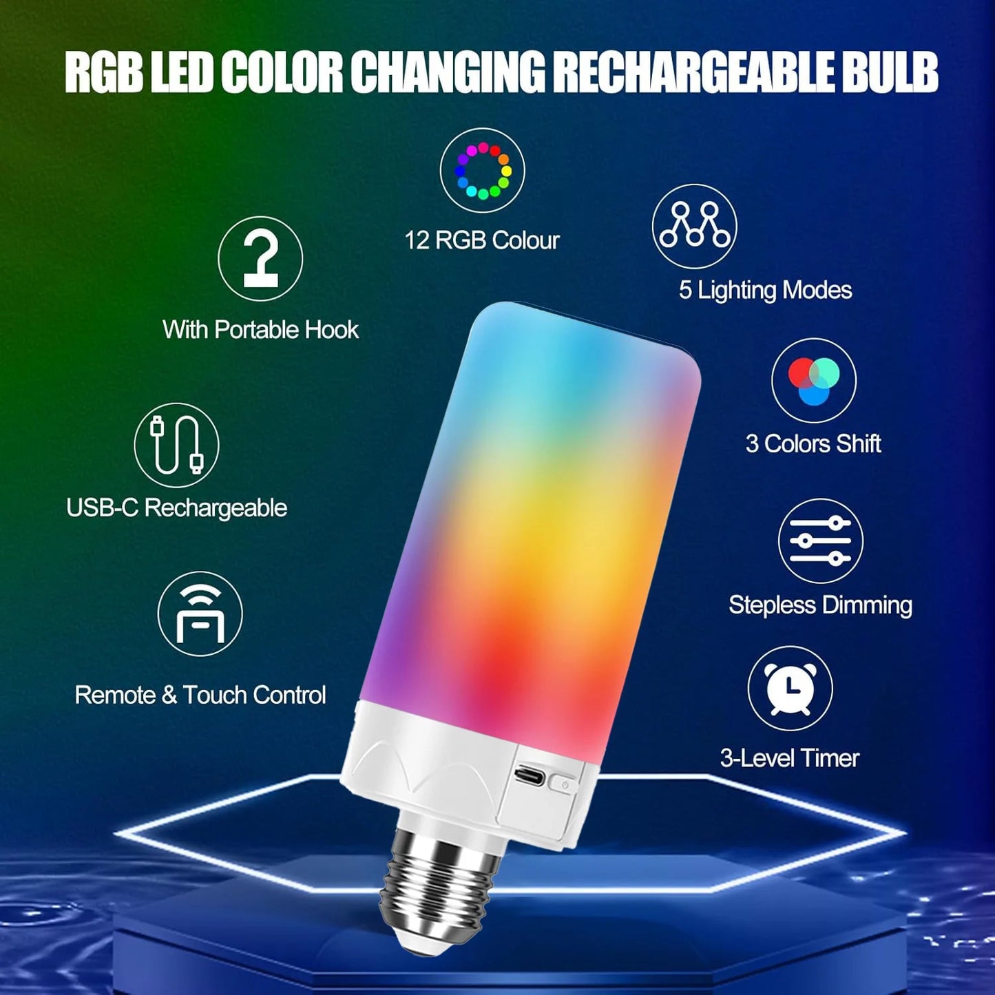 Rechargeable Wireless Emergency LED Light Bulb with Remote & RGB Color Changing
