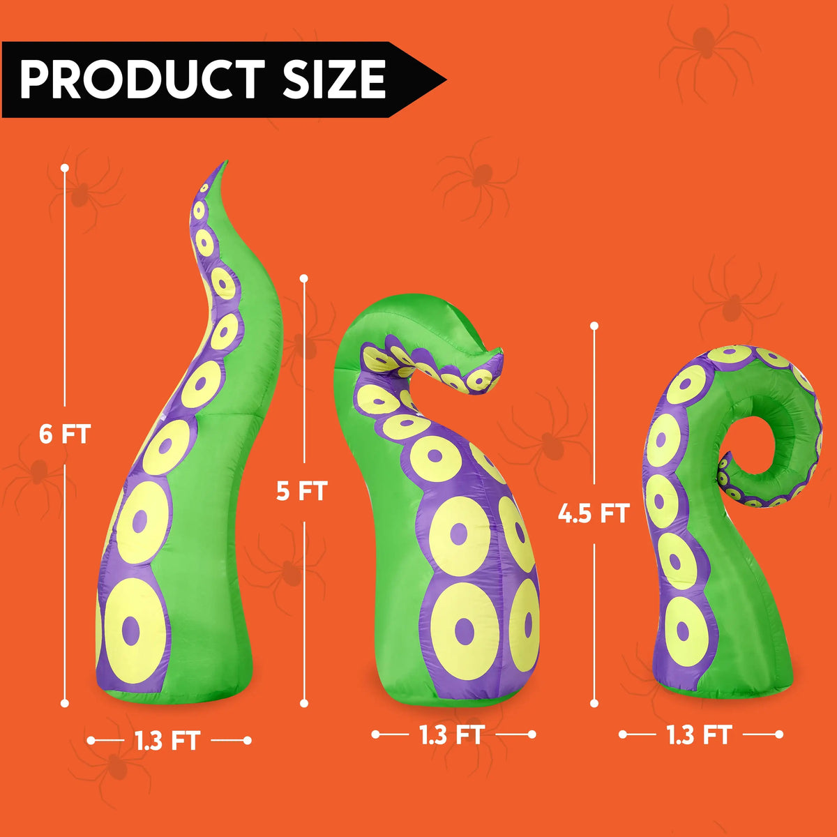 3 Pcs Giant Halloween Inflatable Octopus Tentacles with Built-in LEDs