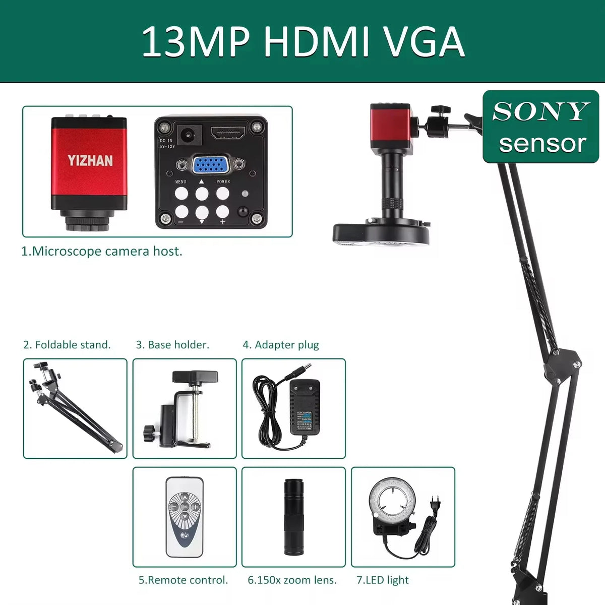 YIZHAN 48MP 4K Electronics Soldering Microscope with 1-150X Lens & HDMI/USB Camera