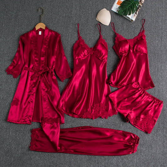 6PC Satin Sleep Pajamas Gown Set