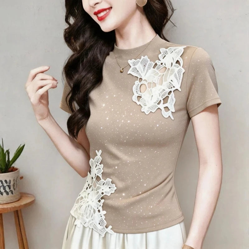 Women's Summer Short Sleeve Hollow Out O-Neck T-Shirt