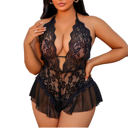 Plus Size Lace Backless One Piece Lingerie