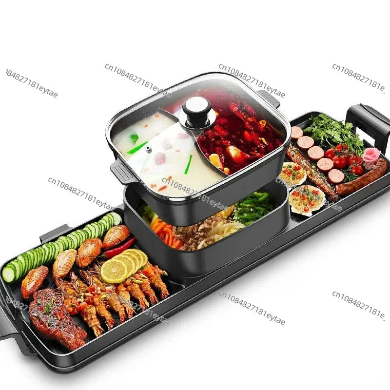Electric Smokeless BBQ Grill with Hot Pot
