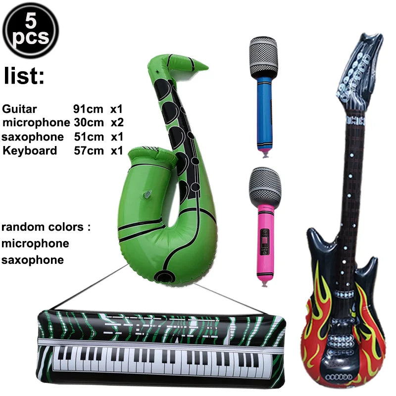 Inflatable Rock Star Toy Set - Musical Instrument Props for 80s Party Decor