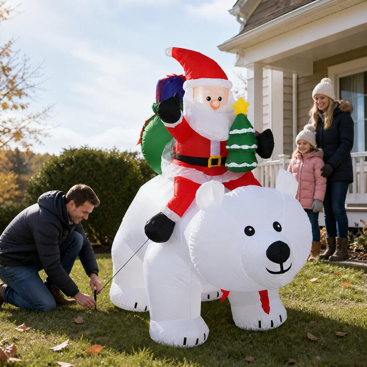 6.56ft Inflatable Santa Claus Riding Polar Bear with LED Lights & Shaking Head