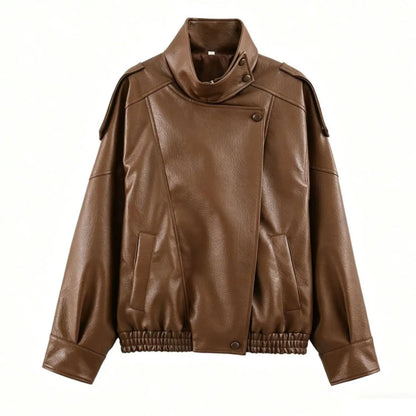 Women's Elegant High Street Asymmetric Button Zip-Up Jacket