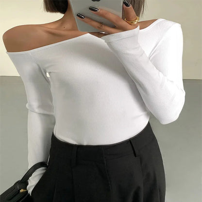 Women's Skew Collar Off-Shoulder Crop Top