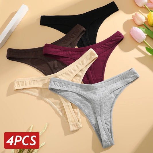 4PCS Cotton Seamless Low Rise Thongs