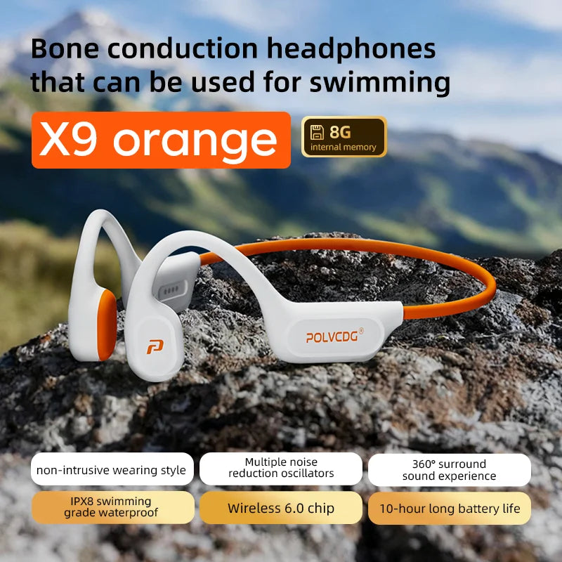 POLVCDG X9 Bone Conduction Earphones 32G IPX8 Waterproof Open Design