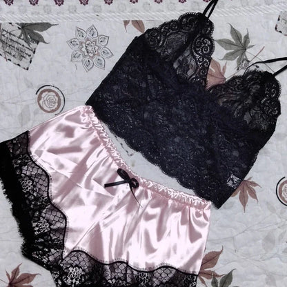 Women's 2-Piece Lace & Satin Pajama Set