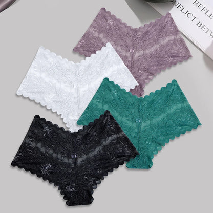 FINETOO 4pcs Lace Floral Boyshorts