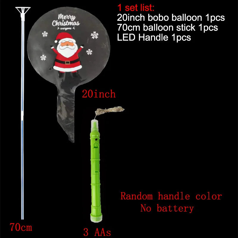 Christmas LED Light Up Bobo Balloons, 20 Inch Bubble Balloons with 3 Levels Flashing Handle