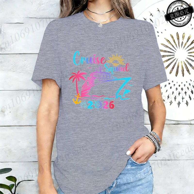 Women’s Cruise Squad 2026 Graphic T-Shirt – Casual Vacation Short Sleeve Tee